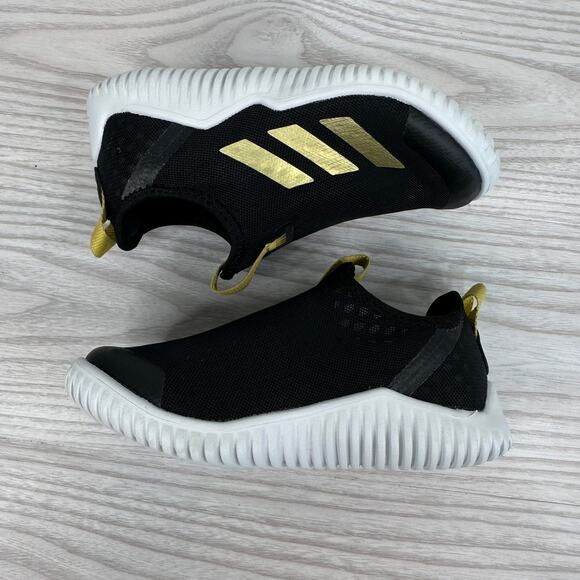 Adidas RapidaZen 2.0 C Sneakers Kids SZ 12K Black Gold Slip On Stretchy Low Top - Picture 6 of 8